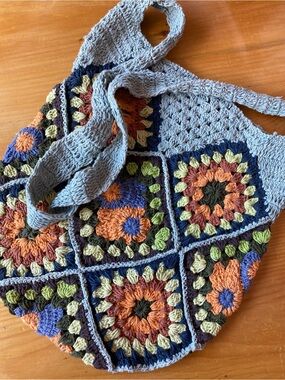 Crochet Granny Square Tote Bag, Boho / Cottagecore